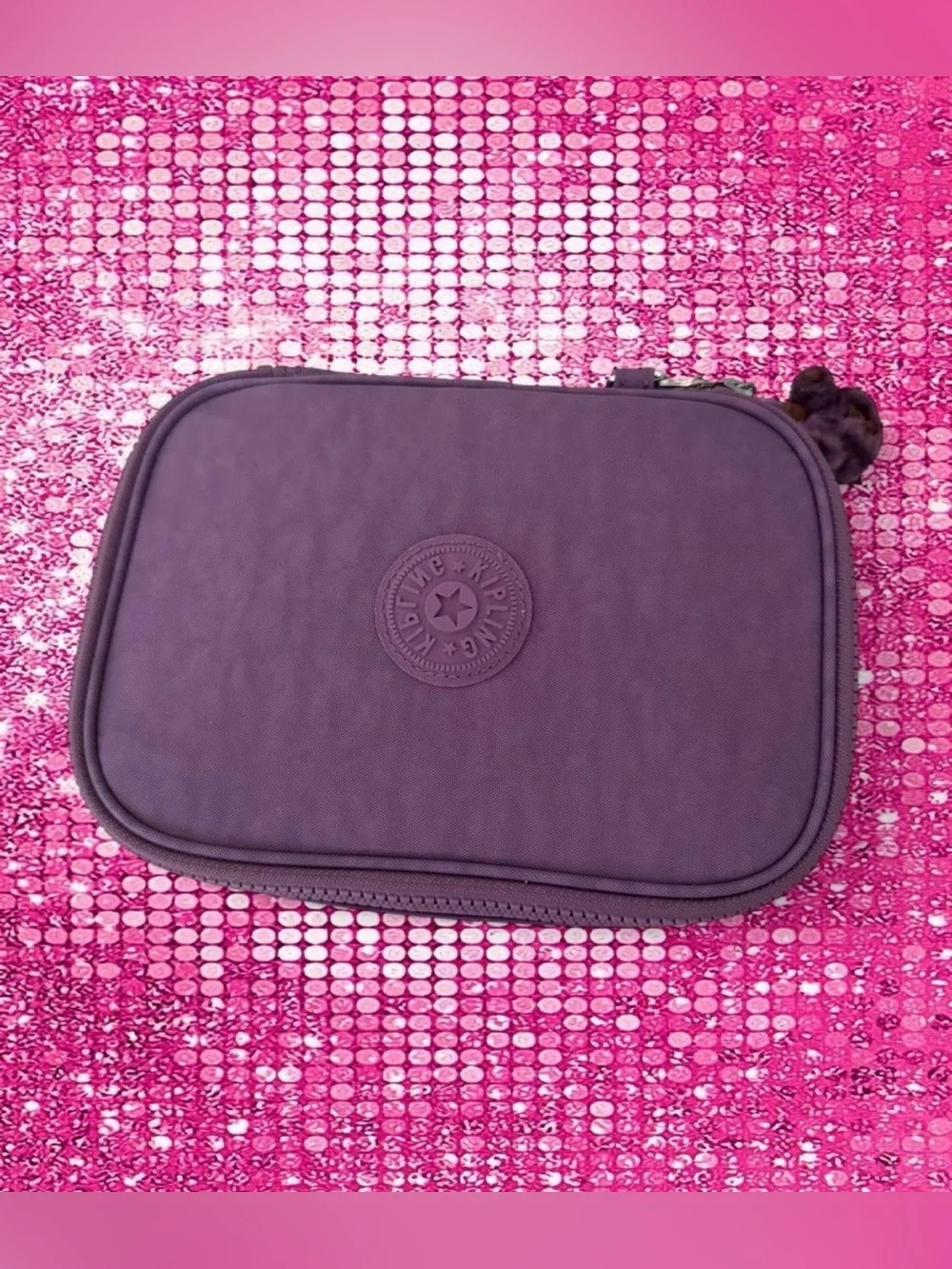 Kipling Purple Makeup Case with Monkey Keychain - Cosmetic Organizer